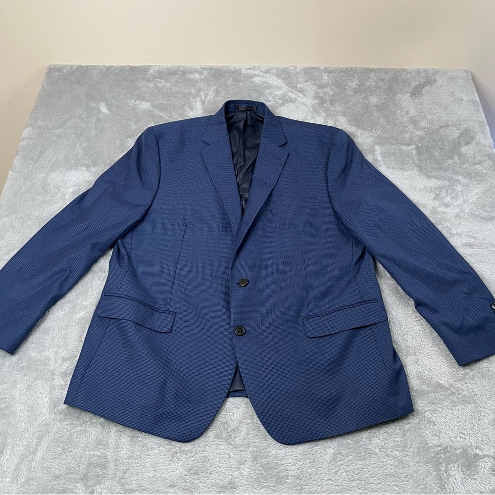 Chaps‎ 46R Polyester Button Blazer Sport Coat Jacket Check Blue
